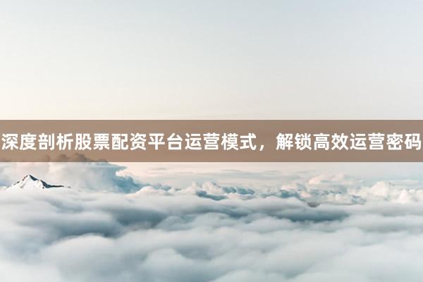 深度剖析股票配资平台运营模式，解锁高效运营密码