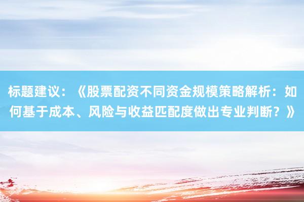 标题建议：《股票配资不同资金规模策略解析：如何基于成本、风险与收益匹配度做出专业判断？》